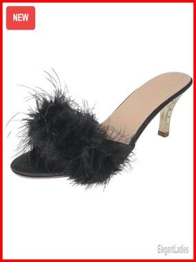 Faux Fur Heeled Slippers Kitten Heel Indoor Sexy Lingerie Shoes